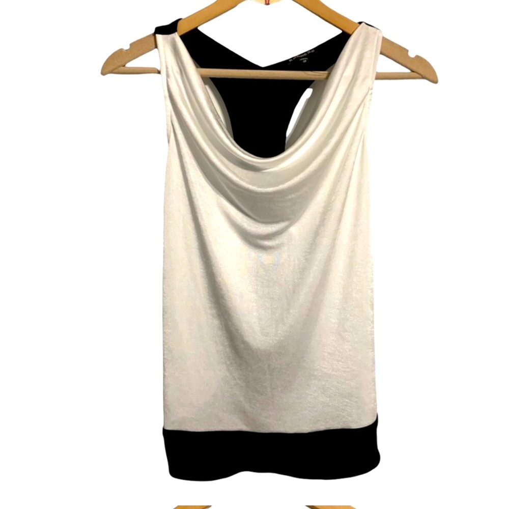 Express, Black and white satin cowl drape neck racerback dressy tank top size XS